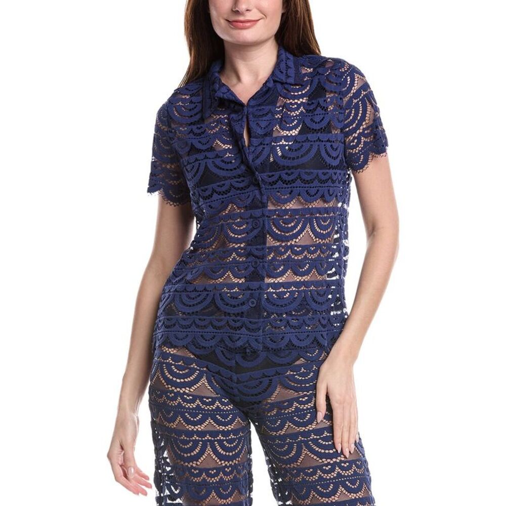 Pq Swim Womens Lace Button Top, Navy